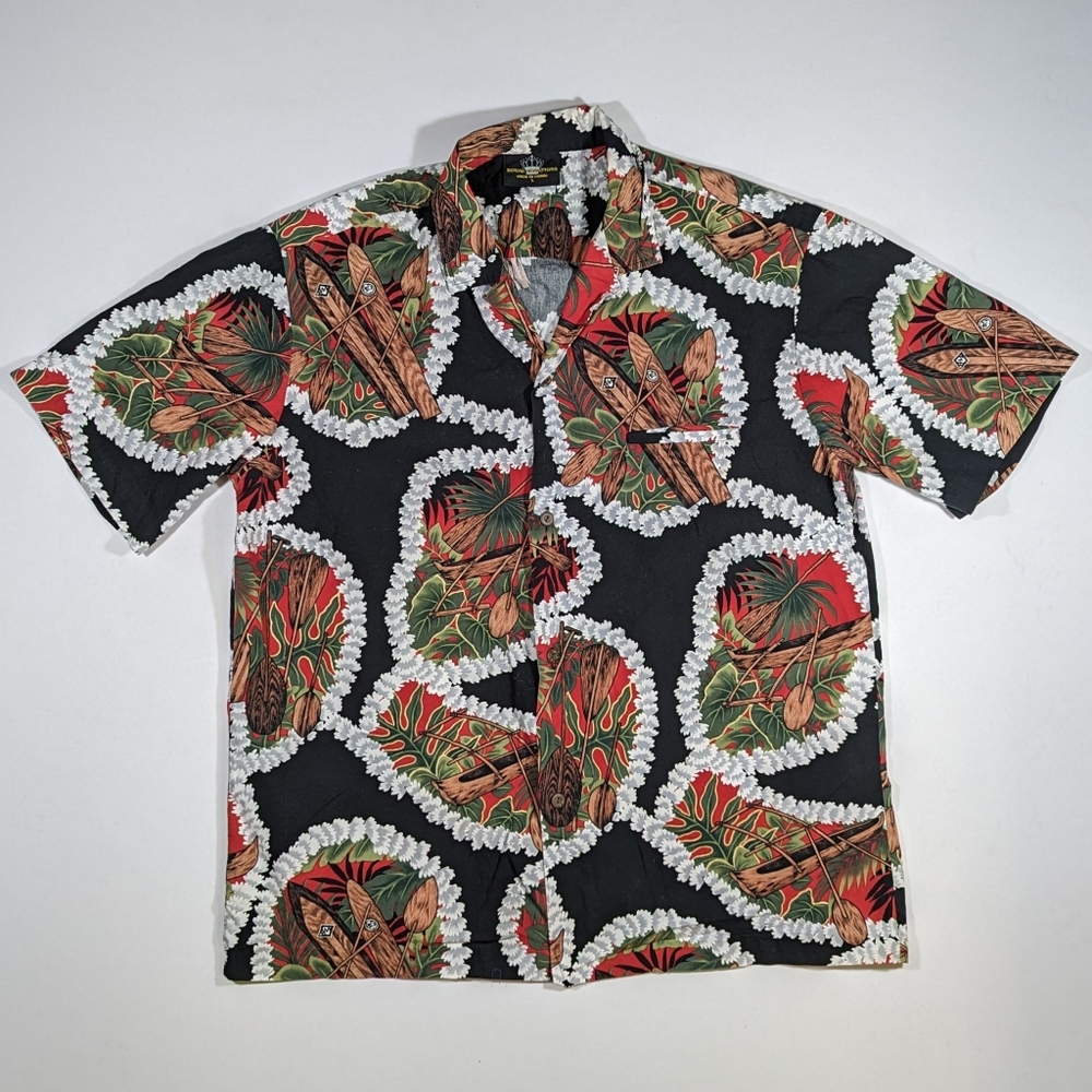 Vintage Royal Creations Hawaiian Shirt Men's Size Large Single Stitch Black Red